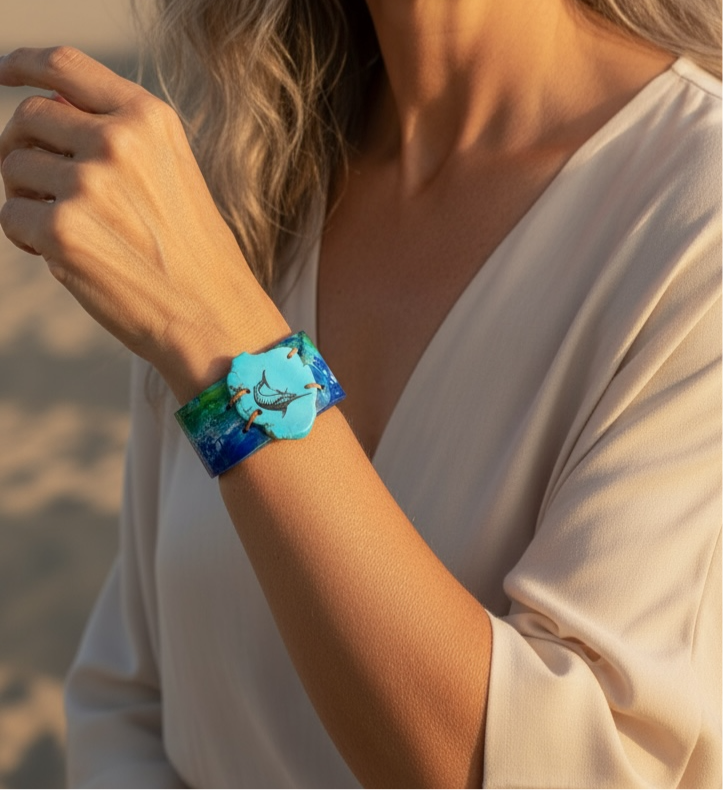 Mariner’s Trophy Turquoise Leather Cuff