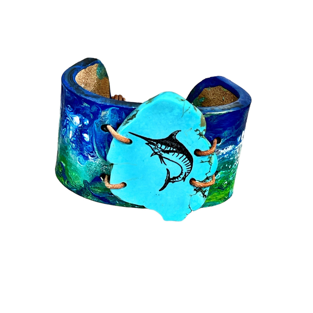 Mariner’s Trophy Turquoise Leather Cuff | Allison Craft Designs