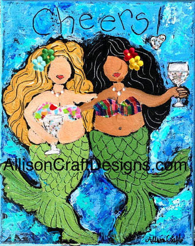 Cheers Mermaids Print with Mat